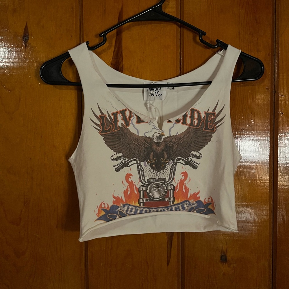 Princess Polly White Graphic Crop Top